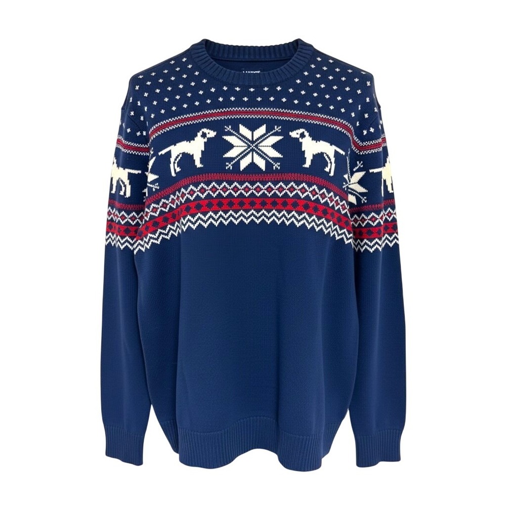 Lands End Mens Snowflake Navy Blue Cotton Sweater Size M